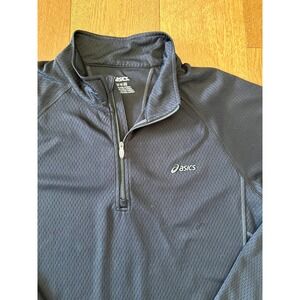 Asics Mens XL Quarter Zip Pullover Running Shirt Navy Blue Mesh Long Sleeve Top